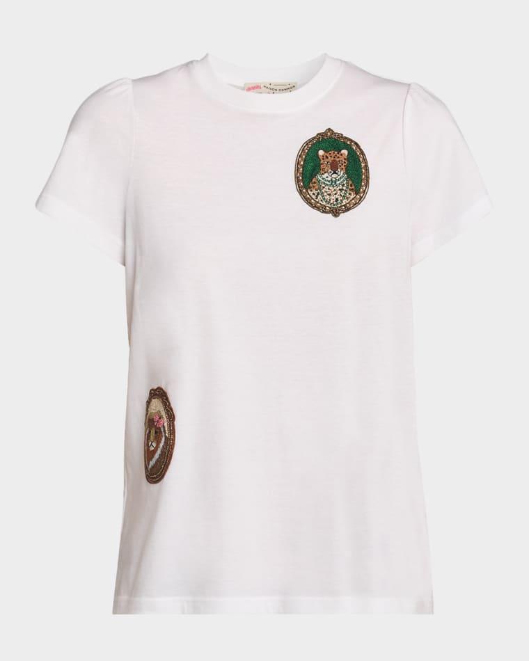 Animal Embroidered Cotton Short-Sleeve T-Shirt by MAISON COMMON