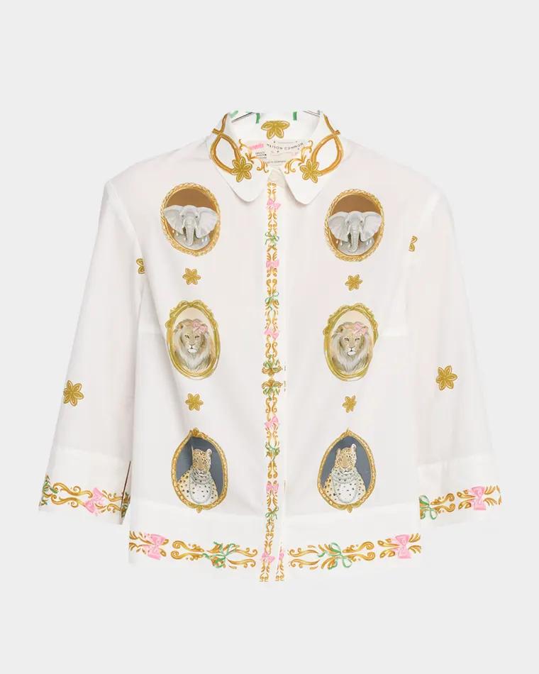 Animal Frame Cotton Poplin Button-Down Shirt by MAISON COMMON