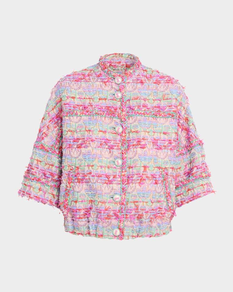 Confetti Fringed Tulip Jacquard SIngle-Breasted Jacket by MAISON COMMON