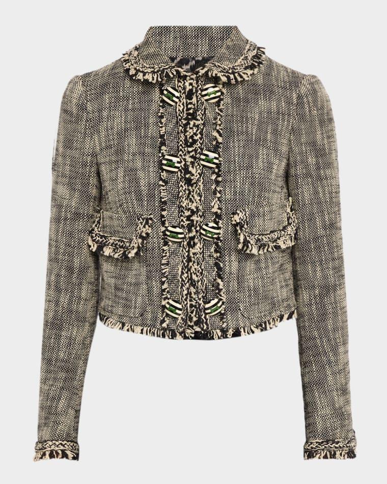 Cotton-Blend Tweed Fringed Crop Jacket by MAISON COMMON