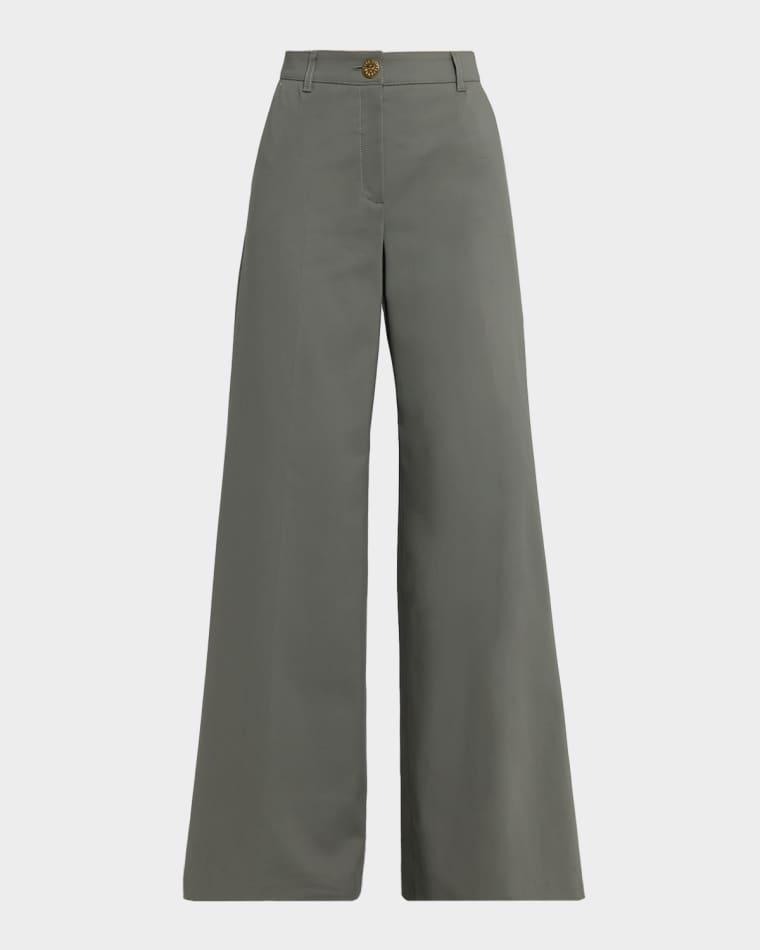 Cotton Stretch Crepe Wide-Leg Trousers by MAISON COMMON