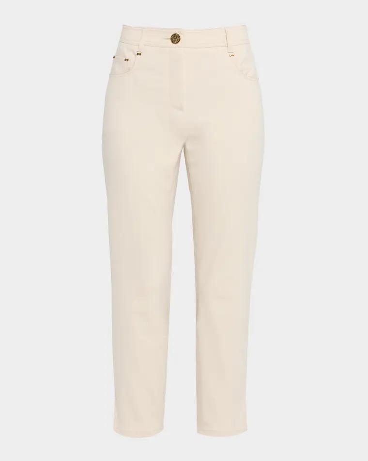 Cotton Stretch Straight-Leg Ankle Pants by MAISON COMMON