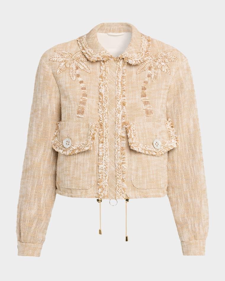 Embroidered Cotton Tweed Drawstring Bomber Jacket by MAISON COMMON