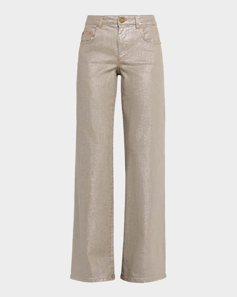 Lacquered Denim Wide-Leg Jeans by MAISON COMMON
