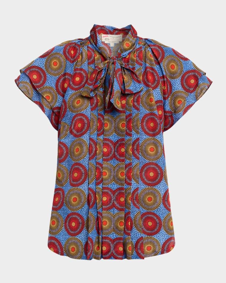 Pleated Cotton Voile Short-Sleeve Blouse by MAISON COMMON