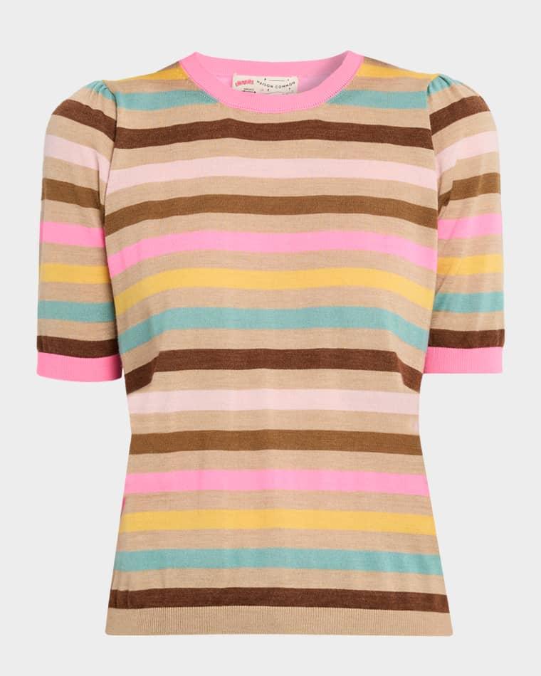 Striped Cashmere-Wool Short-Sleeve Sweater by MAISON COMMON