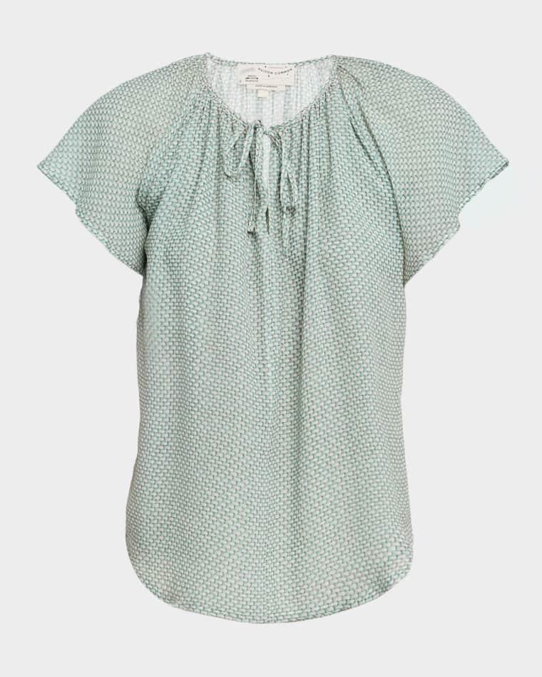 Tweed-Print Silk Chiffon Flutter-Sleeve Blouse by MAISON COMMON