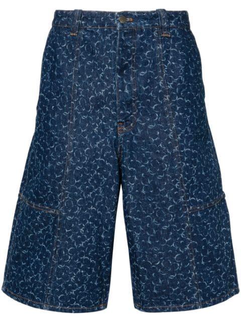 Abstract Daisy-print denim shorts by MAISON KITSUNE