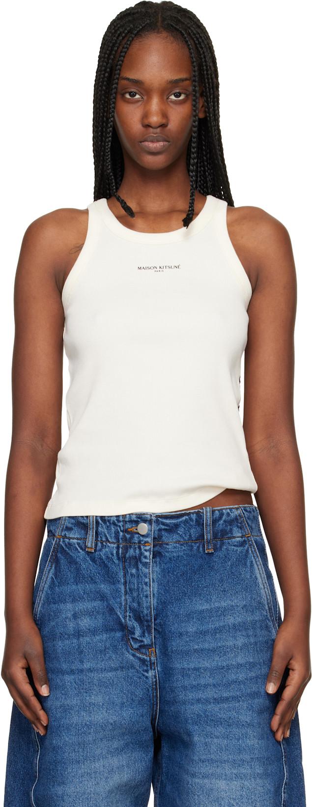 Beige 'Maison Kitsuné Paris' Ribbed Tank Top by MAISON KITSUNE