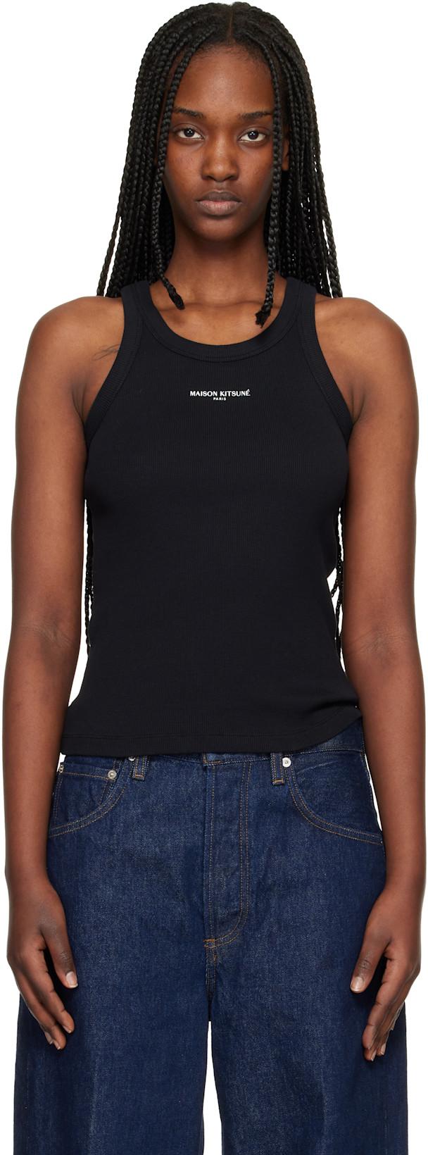 Black 'Maison Kitsuné Paris' Ribbed Tank Top by MAISON KITSUNE
