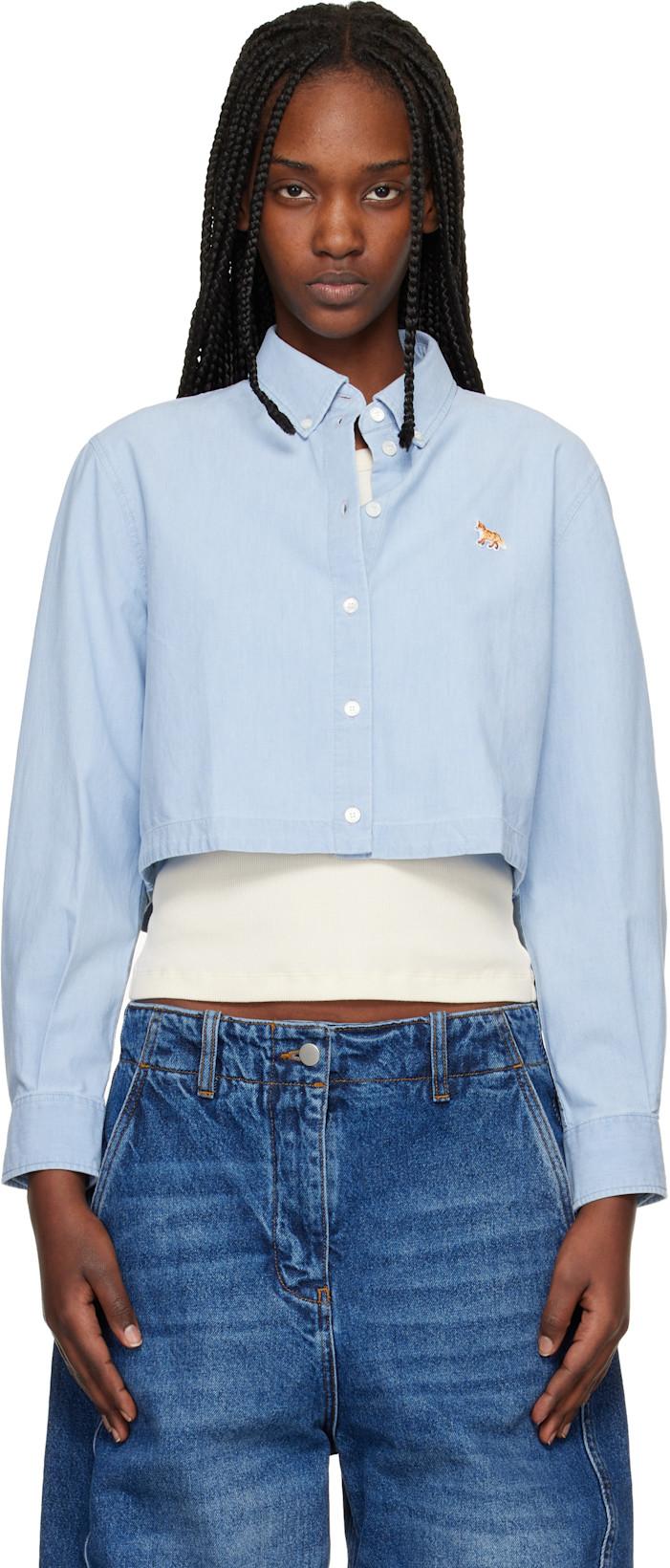 Blue Baby Fox Cropped Shirt by MAISON KITSUNE