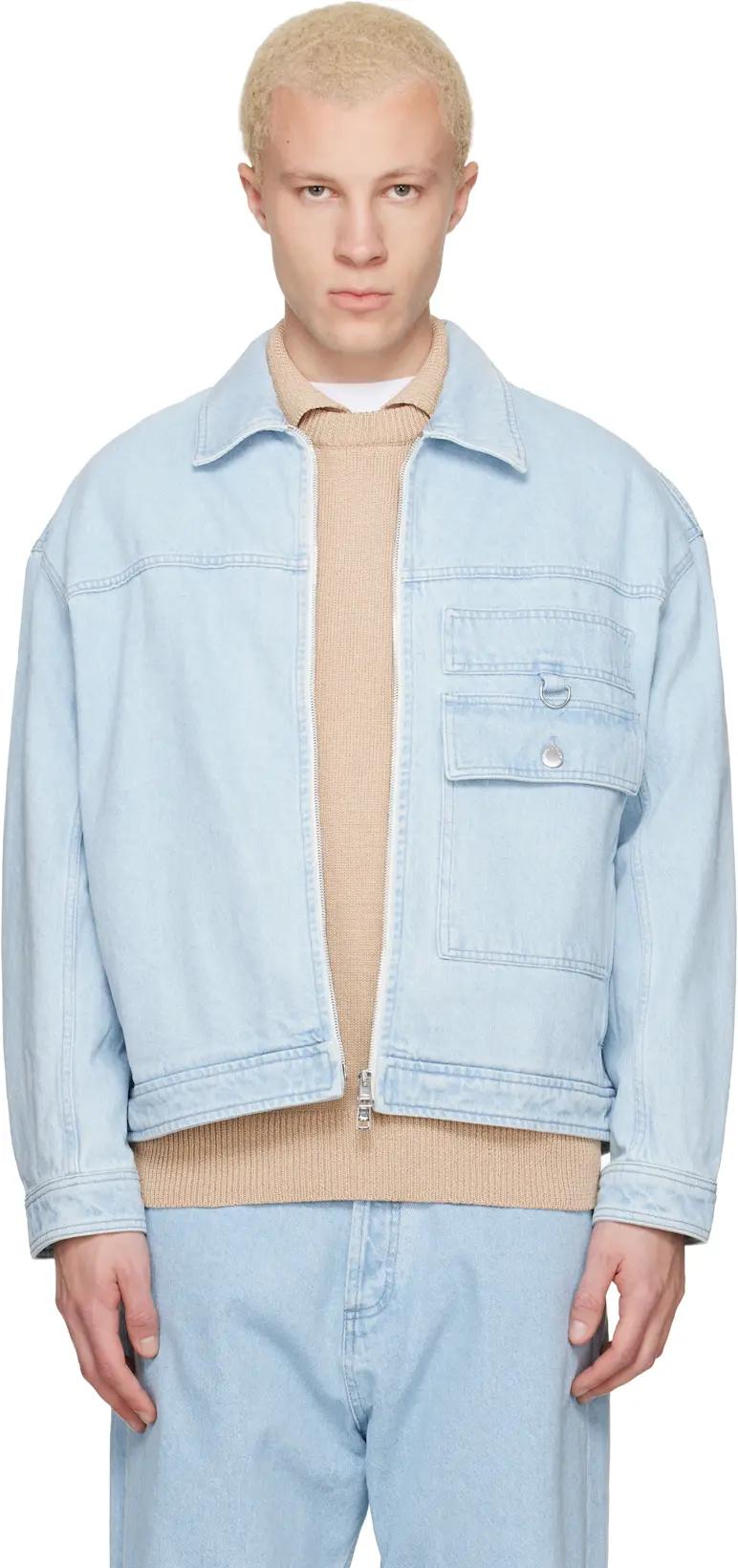 Blue Zipped Denim Jacket by MAISON KITSUNE