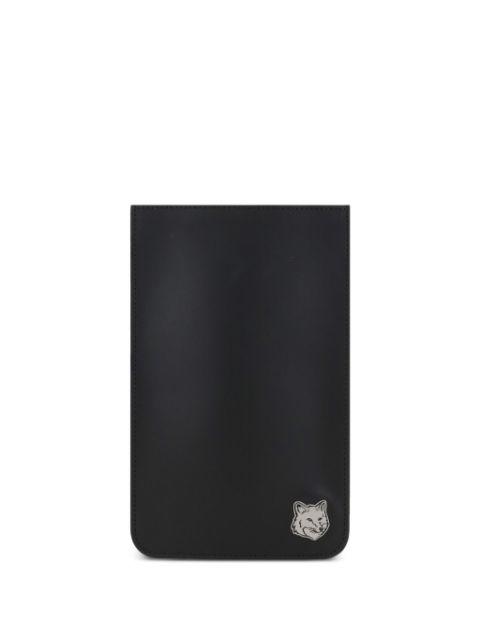 Fox Head-appliqué leather phone pouch by MAISON KITSUNE