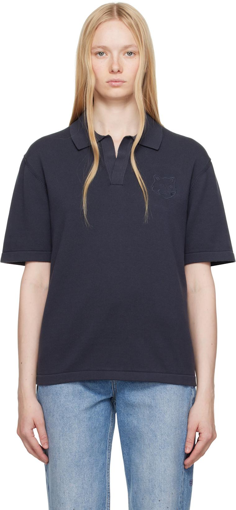 Gray Bold Fox Head Embroidered Knitted Polo by MAISON KITSUNE