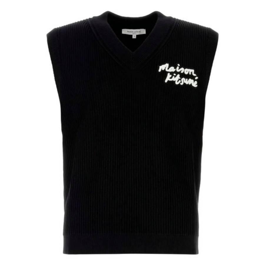 Maison Kitsune Handwriting Embroidery Ribbed Knit Vest by MAISON KITSUNE