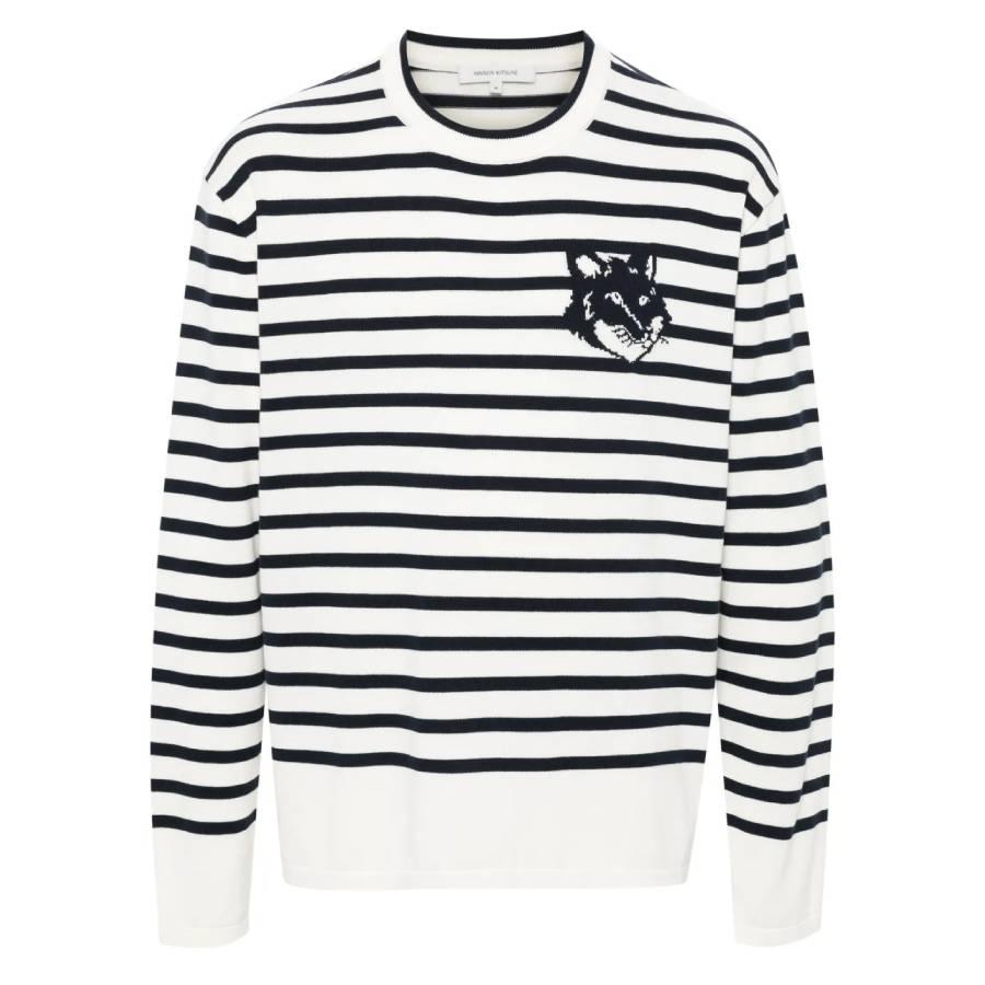 Maison Kitsune Striped Fox Head Intarsia Jumper by MAISON KITSUNE
