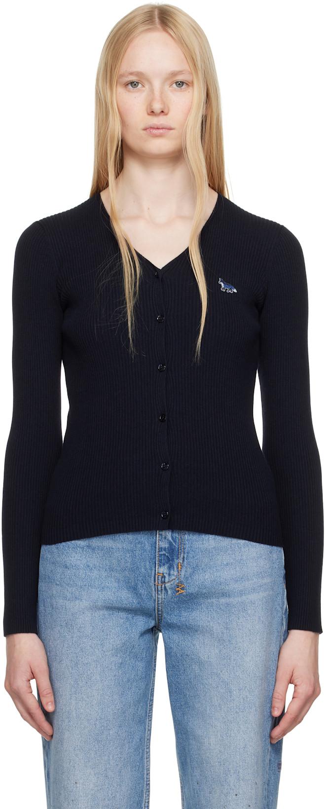 Navy Baby Fox Patch Fine Ribbed Cardigan by MAISON KITSUNE