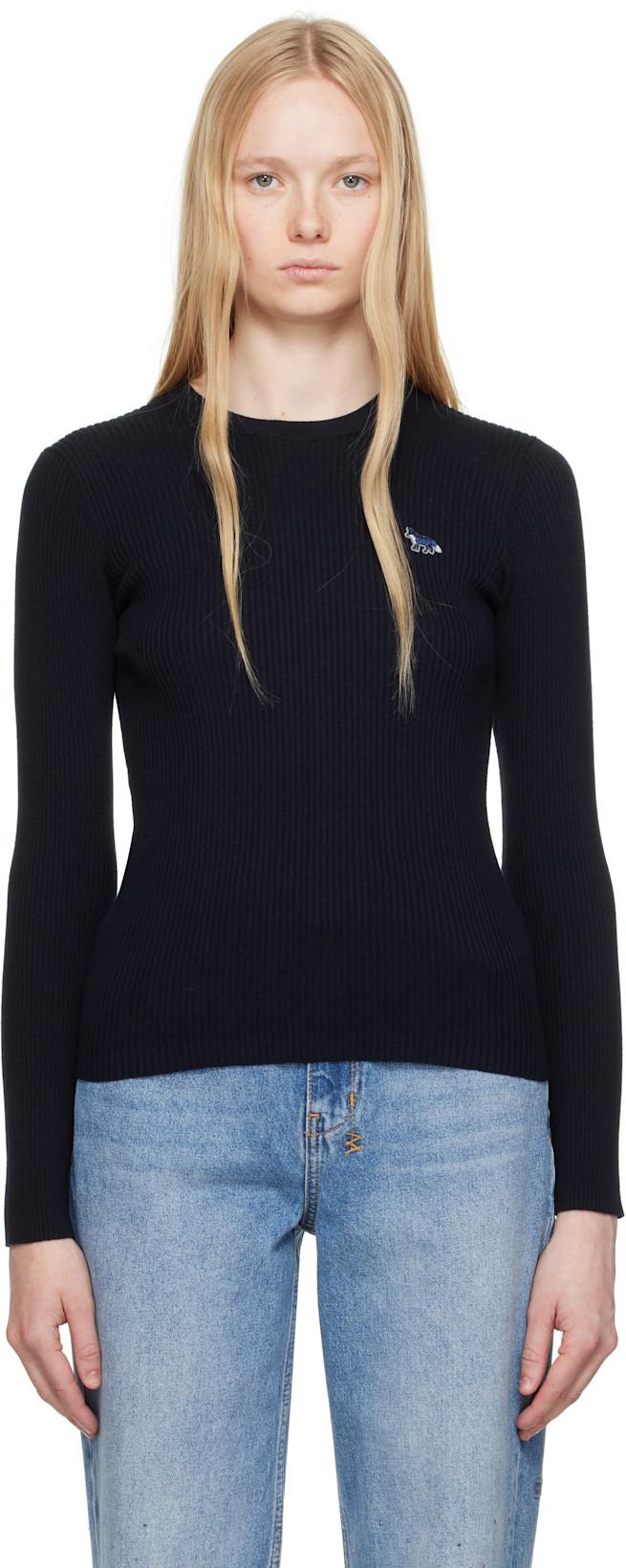 Navy Baby Fox Patch Fine Ribbed Sweater by MAISON KITSUNE