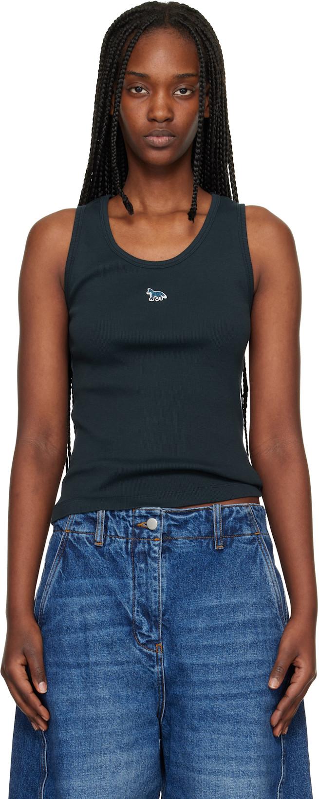 Navy Baby Fox Ribbed Tank Top by MAISON KITSUNE