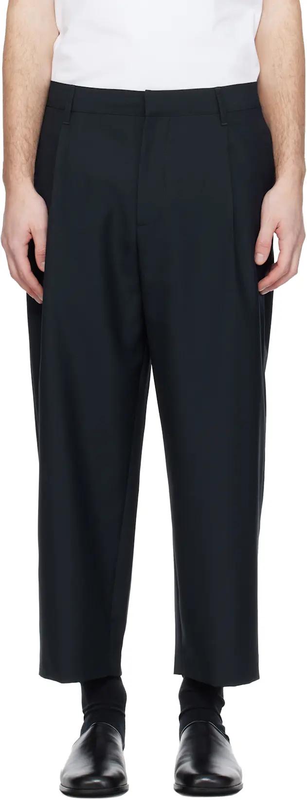 Navy Cropped Pleated Trousers by MAISON KITSUNE