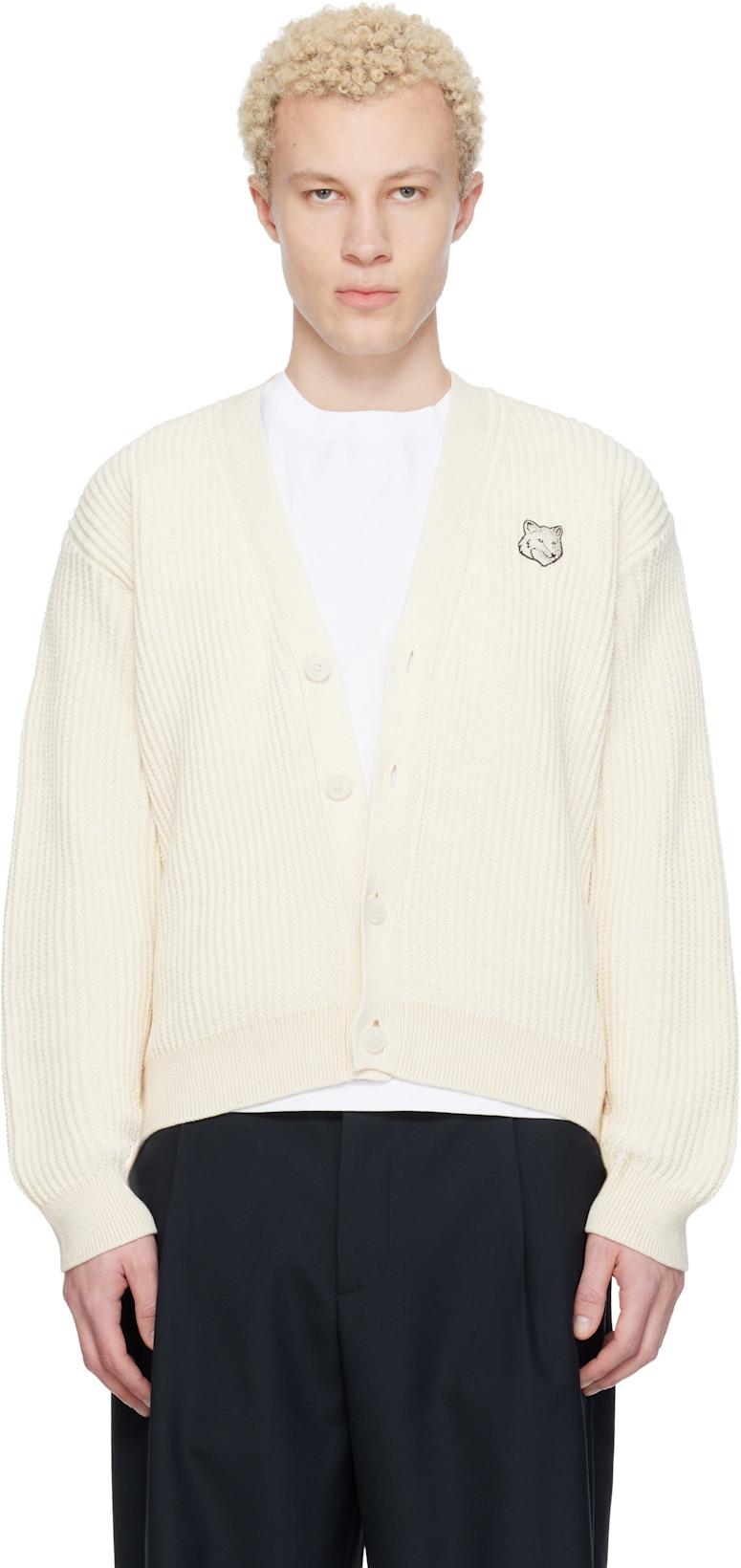 Off-White Fox Head Cotton Ribbed Cardigan by MAISON KITSUNE