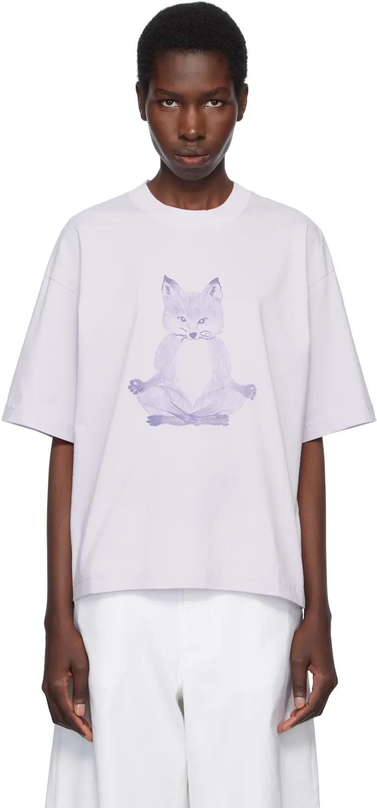 Purple Yoga Fox Boxy T-shirt by MAISON KITSUNE