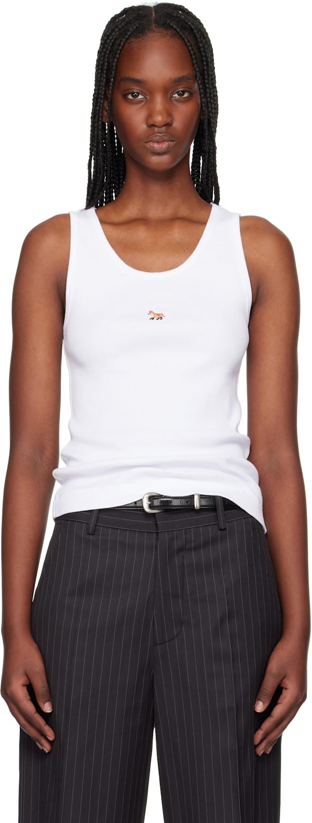 White Baby Fox Ribbed Tank Top by MAISON KITSUNE
