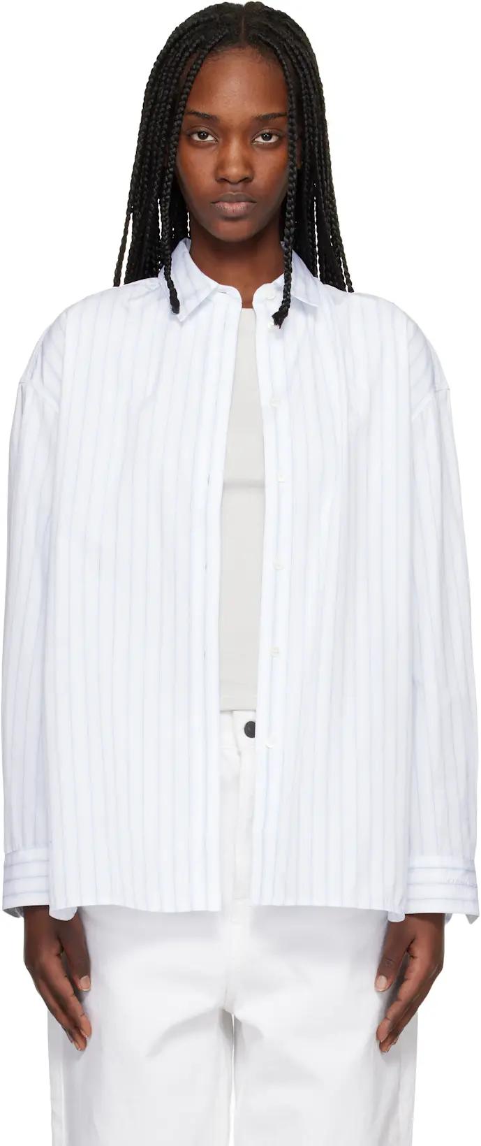 White & Blue Striped Boyfriend Shirt by MAISON KITSUNE
