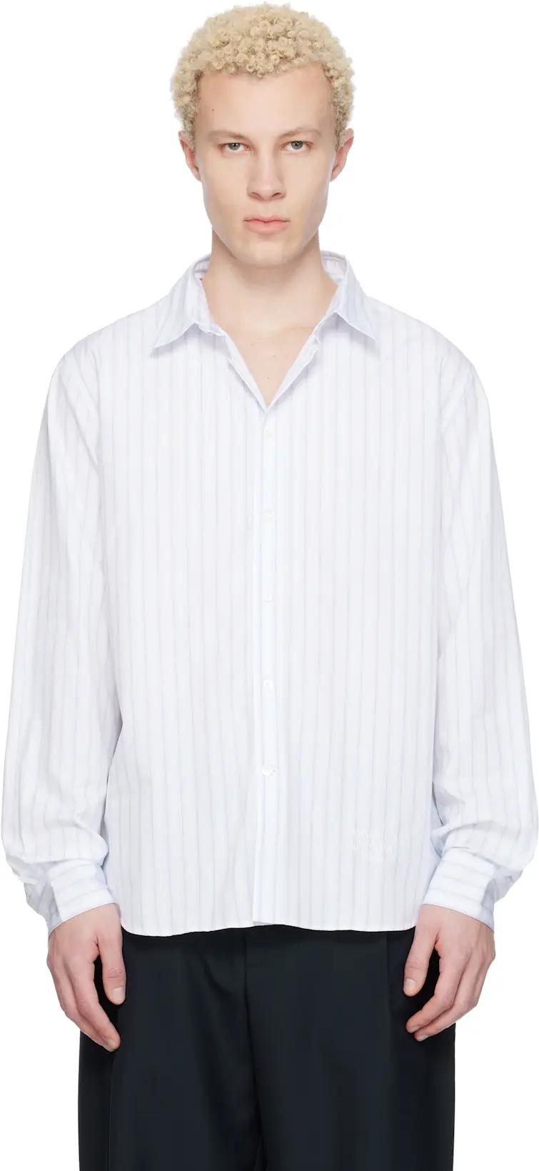 White & Blue Striped Casual Shirt by MAISON KITSUNE