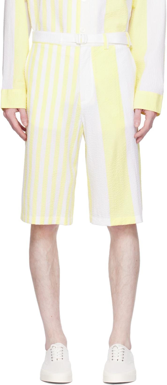 White & Yellow Hotel Olympia Edition Poolside Shorts by MAISON KITSUNE