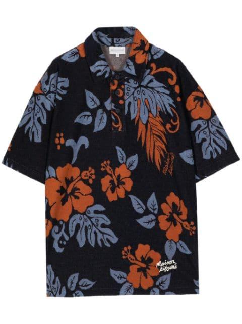 floral-print towelling-finish polo shirt by MAISON KITSUNE