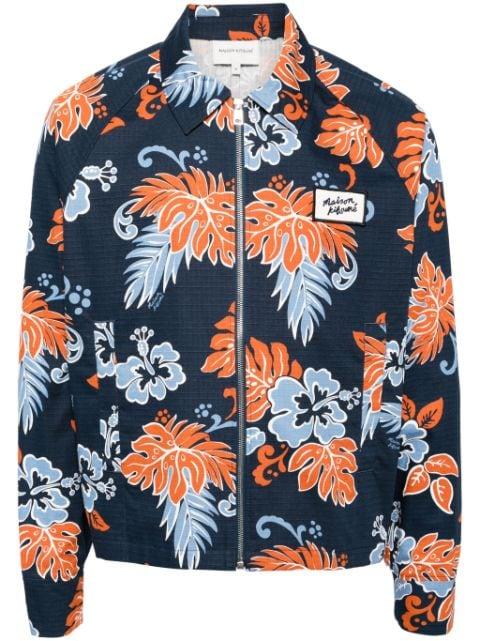 floral-print zip-up cotton jacket by MAISON KITSUNE