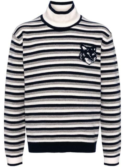 fox head intarsia striped jumper by MAISON KITSUNE