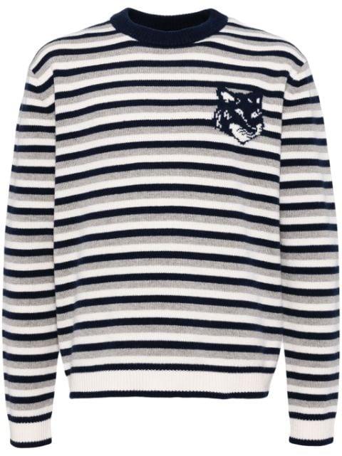 fox head intarsia striped jumper by MAISON KITSUNE