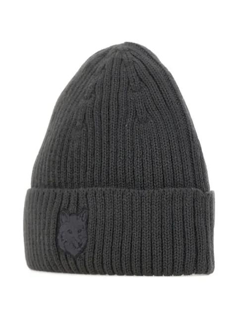 fox-head ribbed beanie by MAISON KITSUNE