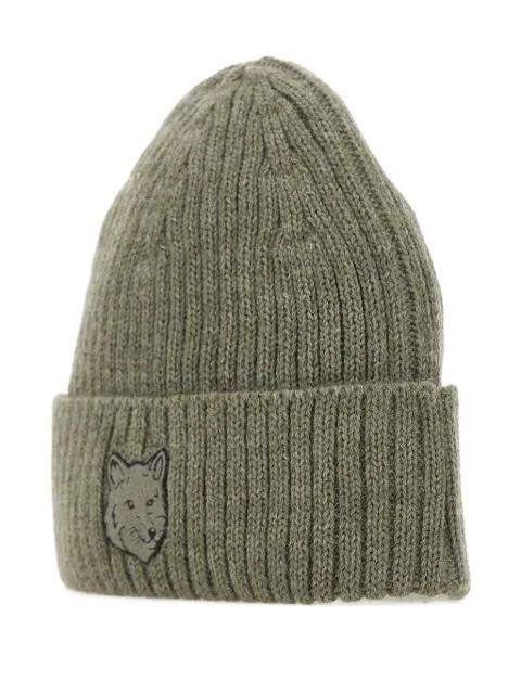 fox-head ribbed beanie by MAISON KITSUNE