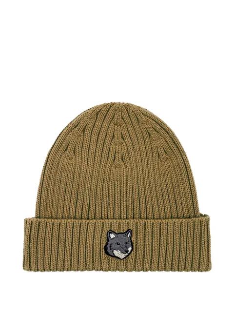 fox-head ribbed beanie by MAISON KITSUNE