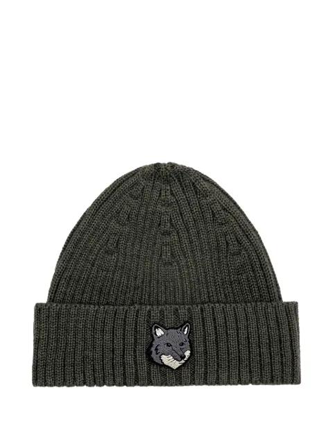 fox-head ribbed beanie by MAISON KITSUNE