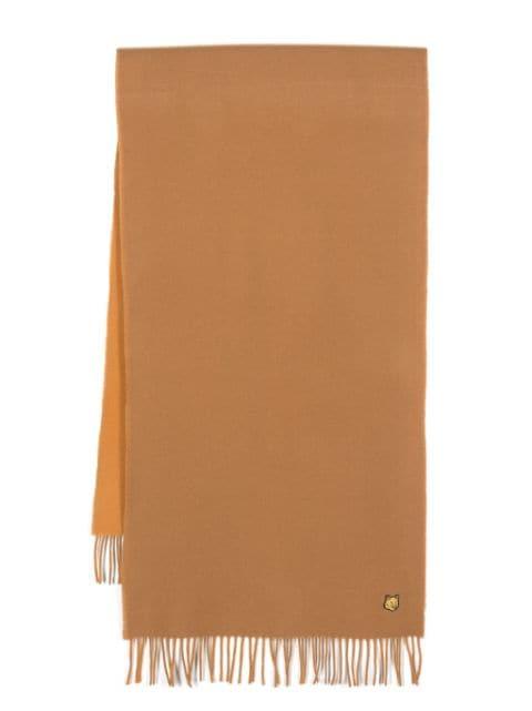 fox-patch fringed scarf by MAISON KITSUNE