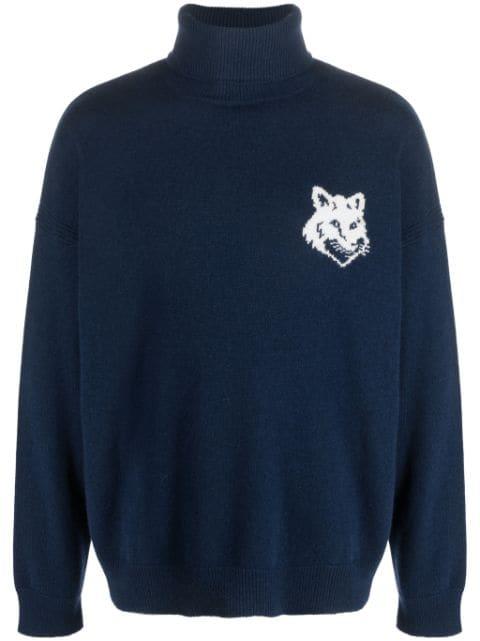 intarsia-knit fox-head wool jumper by MAISON KITSUNE