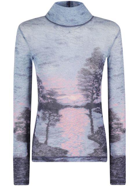 landscape-print mesh high-neck top by MAISON KITSUNE