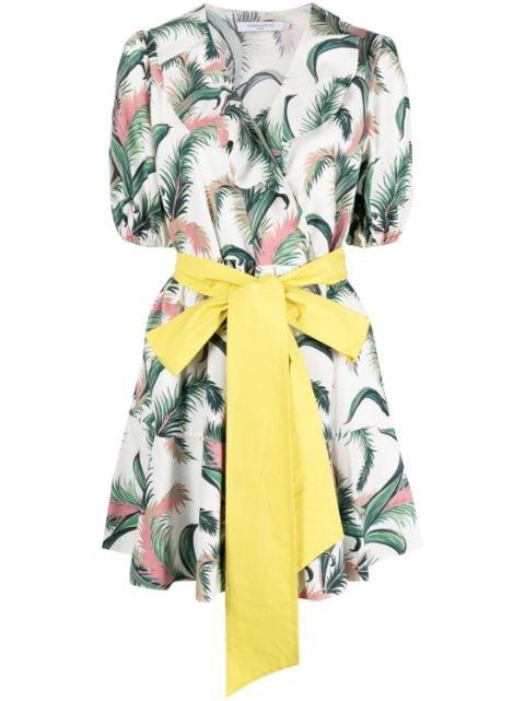 leaf-print belted wrap dress by MAISON KITSUNE