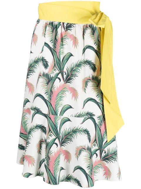 leaf-print tiered cotton skirt by MAISON KITSUNE