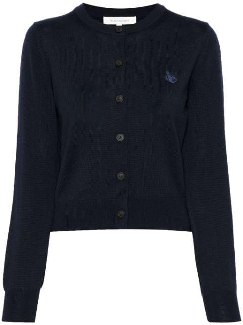 logo-appliqué wool cardigan by MAISON KITSUNE