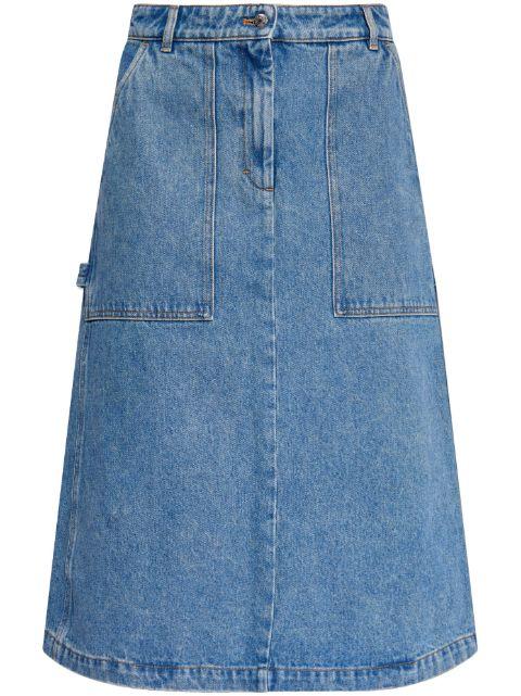 logo-embroidered denim midi skirt by MAISON KITSUNE