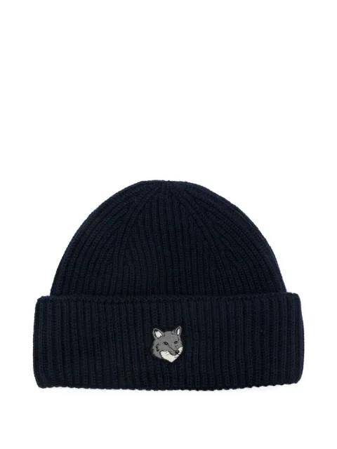 logo-embroidered ribbed beanie by MAISON KITSUNE