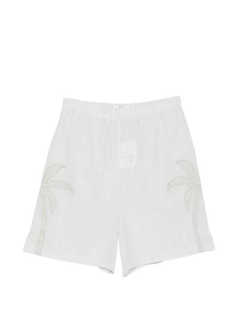 palm-patch pinstriped shorts by MAISON LABICHE