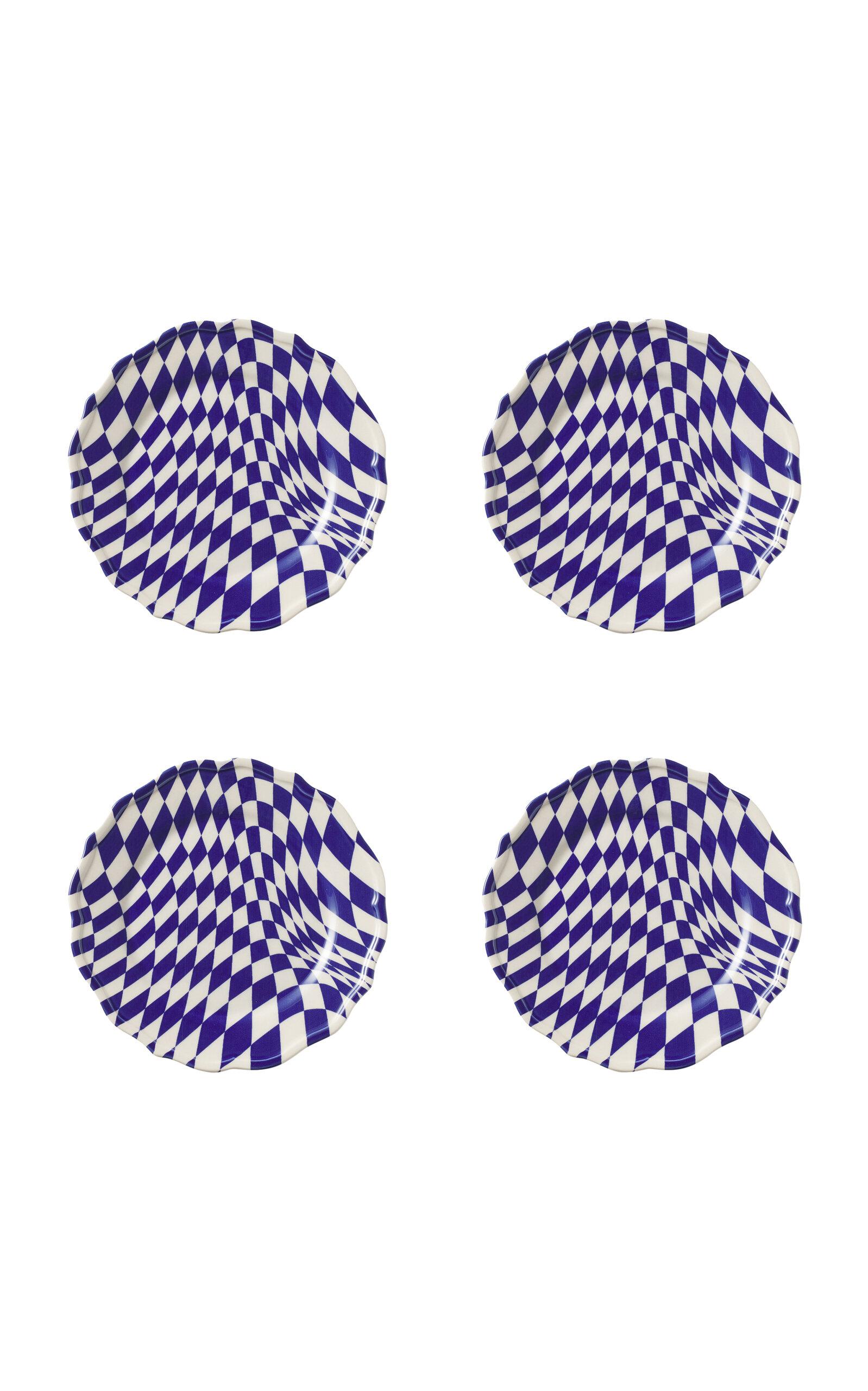 Maison Madison - Mafalda Set-Of-Four Hand-Painted Ceramic Dessert Plates - Blue - Moda Operandi by MAISON MADISON