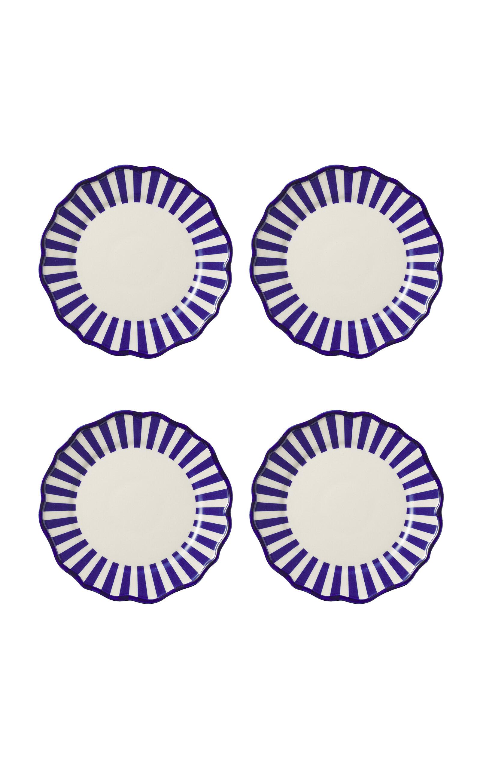 Maison Madison - Riviera Set-Of-Four Hand-Painted Ceramic Dinner Plates - Blue - Moda Operandi by MAISON MADISON