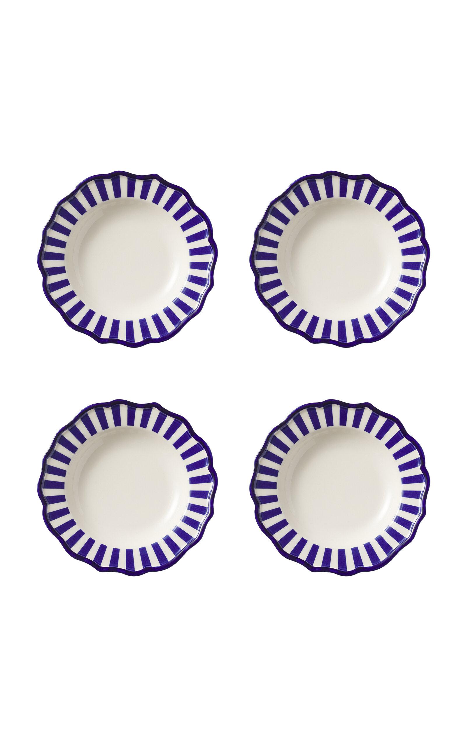Maison Madison - Riviera Set-Of-Four Hand-Painted Ceramic Pasta Bowls - Blue - Moda Operandi by MAISON MADISON